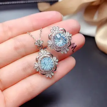 Grațios ocean blue Topaz inel și colier pentru femei reale argint 925 bijuterie naturala focuri de artificii de culoare nou designment cadou de ziua de nastere