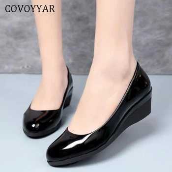 COVOYYAR 2019 Pană Femei Pantofi Negru 5cm Tocuri Înalte, Rochie de Munca de Birou Doamnă Pompe de Primavara Toamna Pantofi Casual Slip pe WHH177