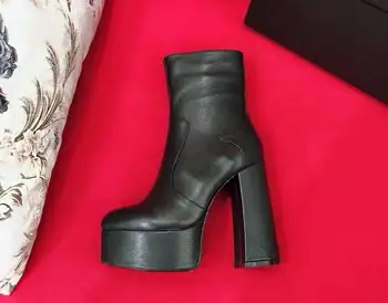 Femei Pantofi Paris Billy Cizme Negre Piele Naturala Platforma Glezna Cizme
