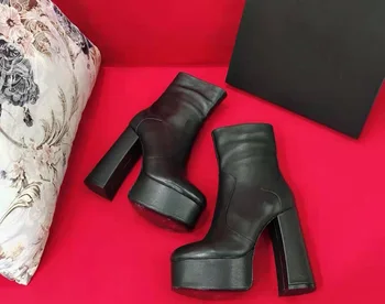Femei Pantofi Paris Billy Cizme Negre Piele Naturala Platforma Glezna Cizme