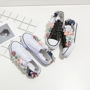 Koovan Femei Pantofi de Panza pentru 2018 Primăvara Și Vara Moda Noua de Flori lucrate Manual cu Dantelă Rotund Pantofi Plat Scăzută Femei Adidași