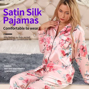 Primăvara Pijama pentru Femei din Satin de Mătase Pijamale Largi Homewear Dulce Fermecător cămășuță de Noapte Sexy Toamna Pijama Set Stil de Moda Sleepwear
