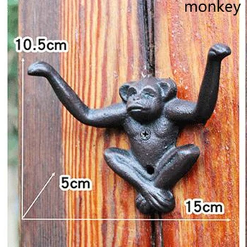 Antic Negru Maimuță Fonta Cârlig De Perete Cu 2 Umerase Casa Farm Accente Lucrate Manual Rustic Maimuță Figurine De Grădină Cârlige De Perete