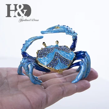 H&D Emailat Pictate manual și Bijuterii Crab Trinket Box Inel Suport Rabatabil cu Bijuterii de Colectie Figurine cu Cutie de Cadou