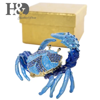 H&D Emailat Pictate manual și Bijuterii Crab Trinket Box Inel Suport Rabatabil cu Bijuterii de Colectie Figurine cu Cutie de Cadou