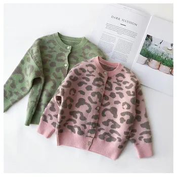 Coreeană Fete Pentru Copii Leopard De Imprimare Cardigan Haina De Toamna Copii Copii Pulover Tricotat Sacou De Îmbrăcăminte De Înaltă Calitate