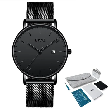 Ceasuri barbati CIVO Top Brand de Lux Ceas rezistent la apă Ultra Subțire Data Ceas Masculin Plasă de Oțel Curea Businesss Casual Cuarț Ceas pentru Bărbați