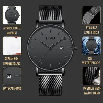 Ceasuri barbati CIVO Top Brand de Lux Ceas rezistent la apă Ultra Subțire Data Ceas Masculin Plasă de Oțel Curea Businesss Casual Cuarț Ceas pentru Bărbați
