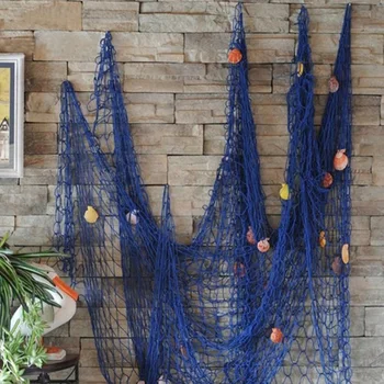1*2M Stil Mediteranean Decorativ Handmade Plase de Pește Fir de Bumbac Bar Albastru Plasă de Pescuit Decor Scena de Plaja Decor Petrecere