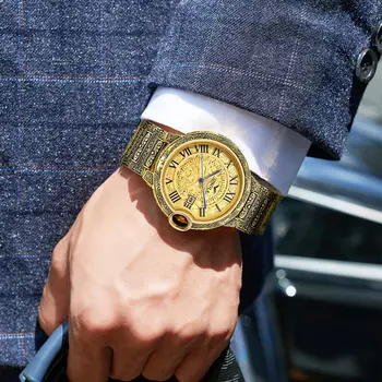 Urmăriți Oameni de Afaceri de Lux Ceasuri Auto Data Cadran Aur de Oțel Watchband Sport Impermeabil Ceas de mână de sex Masculin Ceas Cadou montre homme