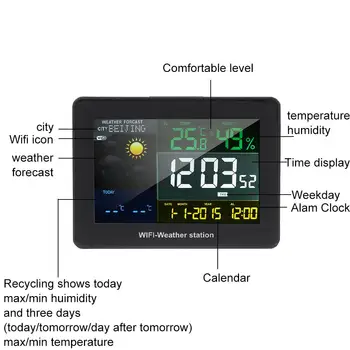 Wireless WIFI Stație Meteo in aer liber Cu Senzor la Distanță Snooze Ceas cu Alarmă de Temperatură,Umiditate, Barometru Alam Ceas