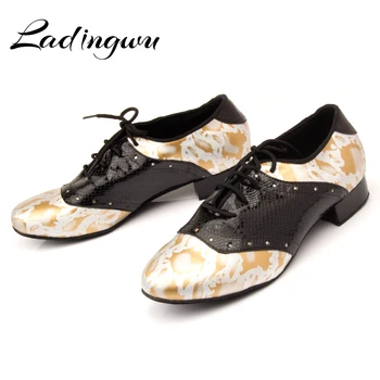Ladingwu Brand de Oameni latină Pantofi de Dans Modern Bărbați Ballroom Tango Dans Pantofi Adidas Jazz Albastru Culoare Aurie PU Pantofi de Dans