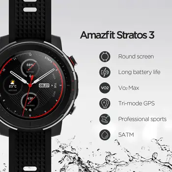 Amazfit Stratos 3 Bluetooth în aer liber Smartwatch 19 Moduri de Sport Ceas cu Alarmă GPS de Urmărire 5ATM GPS Muzica Rata de Inima de 14 Zile Bateria