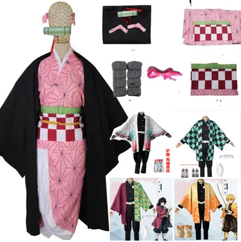 Set complet Demon Slayer Kimetsu nu Yaiba Kamado Nezuko Cosplay Costum Kimono peruca Geta Pantofi, Pălării Japonia Anime Rochie de Halloween