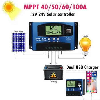 Solar MPPT 100A 60A 40A 50A 30A incarcare Controler Dual USB Display LCD 12V 24V Panou cu Celule Solare Încărcător de Reglementare Cu Sarcină ^o^