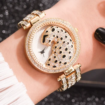 Femei de lux Brand de Ceasuri cu Diamante de Aur Leopard Doamnelor Cuarț Încheietura Ceasuri din oțel Inoxidabil Ceas de sex Feminin Ceas Relogio Feminino