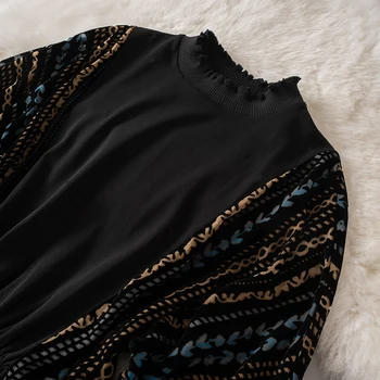 Cthink Bună Calitate Toamna anului 2020 Catifea cu Dungi Mozaic Tricou Negru Moda Batwing Maneca Pulover OL Streetwear Femei