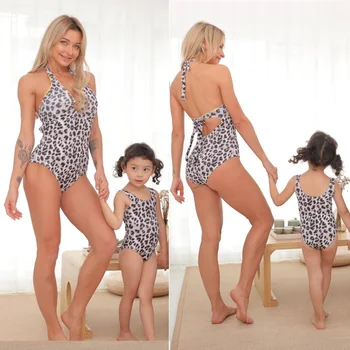 Leopard Mama Fiica Potrivire Costume de baie Copil Mama Mama și cu Mine Bikini Rochii Haine dintr-O Bucata Femei Fete de Baie Costume de baie
