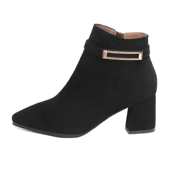 2020 Pantofi de Iarna pentru Femei Tocuri inalte Cizme pentru Femei de Moda Cizme Glezna Femeie Partid Pantofi cu Toc Pătrat 6cm Negru Roz A1923