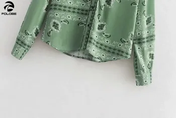 FOLOBE Lumina Verde Calitate de Designer Bluze Femei Bluza Vintage Retro Doamnelor Biroul Tricouri Femei Topuri Si Bluze Tricou de Imprimare