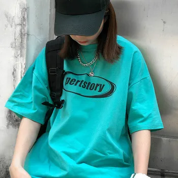 Camisetas Mujer de Vară 2020 Femei cu Maneci Scurte T-shirt-coreean Ulzzang Harajuku Epocă Litere Tricou Două Topuri Largi
