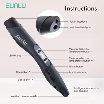 SUNLU DIY inteligent 3D Pen SL-300 negru DIY pachet Cadou cu Accesorii auto DIY cutie de cadou Pentru Copii se ocupe de doodling