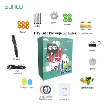 SUNLU DIY inteligent 3D Pen SL-300 negru DIY pachet Cadou cu Accesorii auto DIY cutie de cadou Pentru Copii se ocupe de doodling