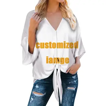 NOISYDESIGNS Personalizate de Imprimare Bluza Femei V-neck Fete de Moda Tricouri Bell Mâneci Bluze Largi de sex Feminin de Îmbrăcăminte Personalizate