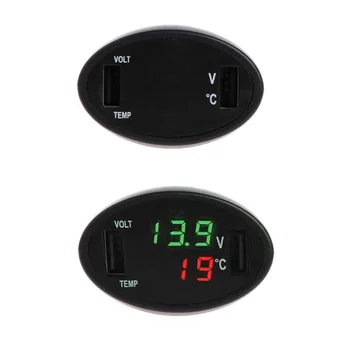Masina Termometru Digital cu LED-uri Voltmetru Auto Incarcator USB Monitor Baterie Indicator de Temperatură