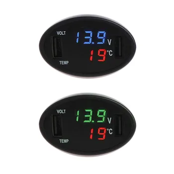 Masina Termometru Digital cu LED-uri Voltmetru Auto Incarcator USB Monitor Baterie Indicator de Temperatură