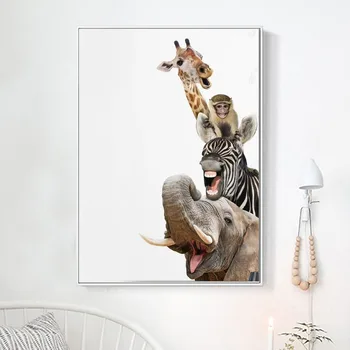 Drăguț Urs, Vulpe, Enot Zebra, Girafa Nordic Postere Si Printuri De Arta De Perete Panza Pictura Animale Imagini De Perete Copilul Decor Camera Pentru Copii
