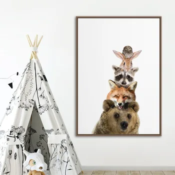 Drăguț Urs, Vulpe, Enot Zebra, Girafa Nordic Postere Si Printuri De Arta De Perete Panza Pictura Animale Imagini De Perete Copilul Decor Camera Pentru Copii