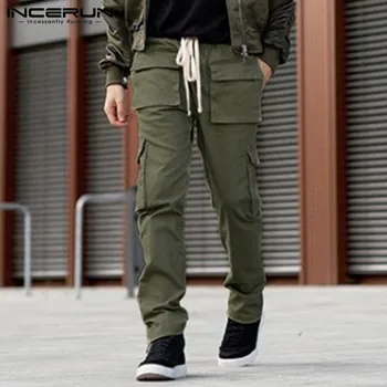 INCERUN Moda Barbati Pantaloni cu mai Multe Buzunare Cordon Culoare Solidă Casual Pantaloni Joggers Harajuku Pantaloni Largi de Oameni 2021 S-5XL