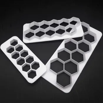 Noi 3pcs Hexagonală Formă Geometrică Fondant de Imprimare Mucegai Iluzie Vizuală Efect Biscuit Mucegai A1547