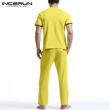 INCERUN Mozaic Bărbați Seturi de Homewear Short Sleeve V Neck T Shirt Pantaloni Culturism Antrenament Bărbați Costum Casual Pijamale Seturi S-5XL