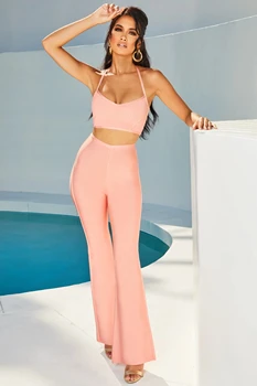 Vară Stil Sexy Backless de Căpăstru Doi Bucată de Bandaj Set 2019 Celebritate Designer de Moda pentru Femei Set