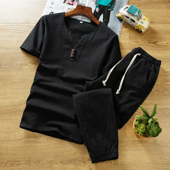 (Tricou + pantaloni) nou stil maneca Scurta barbati tricou de Bumbac și lenjerie de camasi barbati de Înaltă calitate de tricouri casual marimea M-5XL