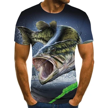 Vara noi de pește pentru bărbați T-shirt de moda 3D cămașă cu mânecă scurtă stradă gât T-shirt neutru casual T-shirt