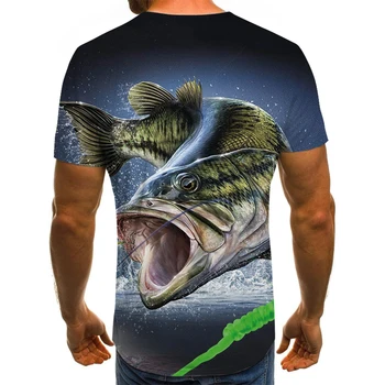 Vara noi de pește pentru bărbați T-shirt de moda 3D cămașă cu mânecă scurtă stradă gât T-shirt neutru casual T-shirt