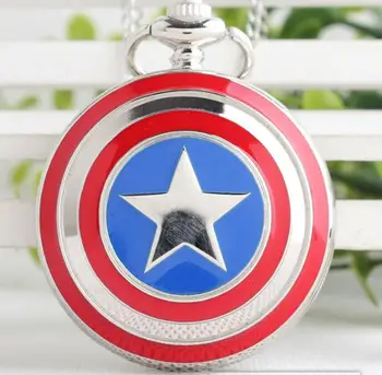 Cuarț Ceas de Buzunar Captain America Pictograma Stea Pandantiv Colier Lanț Fob Ceasuri Pentru Barbati Femei Copii ceas de buzunar Cadou