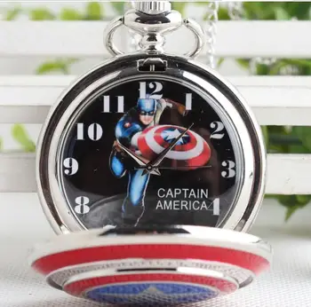 Cuarț Ceas de Buzunar Captain America Pictograma Stea Pandantiv Colier Lanț Fob Ceasuri Pentru Barbati Femei Copii ceas de buzunar Cadou