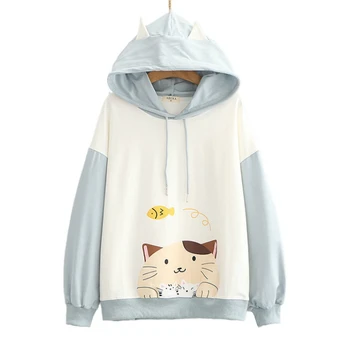 Femei Hanorac Harajuku Pisica Desen Animat De Imprimare Kawaii Hanorace Pulover 2020 Toamna Cu Maneci Lungi Stil Dulce Doamnelor Treninguri