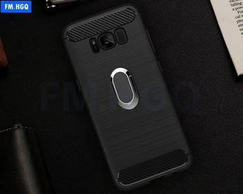 TPU moale Fibra de Carbon Cazuri pentru Samsung Galaxy S8 Plus Magnetic Masina cu suport pentru Telefon Inel de suport Suport pentru Galaxy S8 Caz Acoperire Coque
