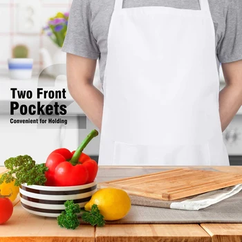 4 Pack Salopete Șorțuri cu 2 Buzunare Reglabile Bucătărie Bucătar-șef de Gătit Șorț pentru Femei si Barbati, Alb