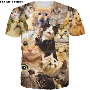 PLstar Cosmos 2018 vara Nou stil de Moda 3d T-shirt Animal Surprins Pisici Colaj de Imprimare Bărbați Femei Casual Cool tricou