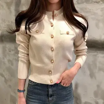 Femei De Moda Cardigan Cu Maneci Lungi De Primăvară Pulover Tricotate Haina Scurta Casual Singur Pieptul Coreean Subțire Șic Top Doamnelor