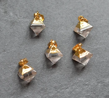 Natura fațete piramida de cristal de cuarț Reziliat pandantiv cu aur Galvanizare marginea