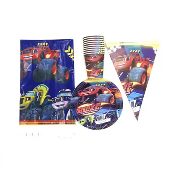 51pcs Blaze Si Monster Machines Petrecere de Aniversare pentru Copii Decor Ceașcă de Hârtie, Placă de Pavilion față de Masă Șervet Tacamuri de unica folosinta