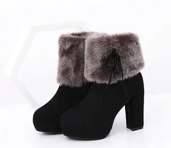 Iarna noi gros cu pantofi femei cizme cu toc înalt cizme de sex feminin mată lână în cizme femei pantofi pentru Femei