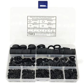 600Pcs Nylon Negru de Cauciuc Șaibă plată Sortiment Kit pentru M2 M2.5 M3 M4 M5 M6 M8 M10 M12 Simplu De Reparații Mașină De Spălat Mobilier Set Garnituri